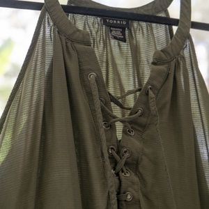 Sleeveless lace-up olive tunic from Torrid (1X)